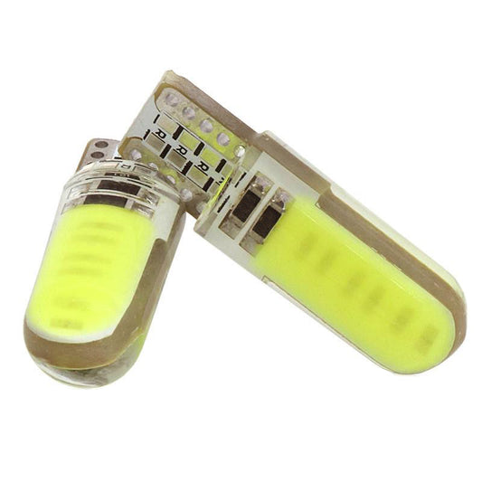 Set 2 x becuri auto T10, COB, 5W, Canbus, alb / albastru, 12LED