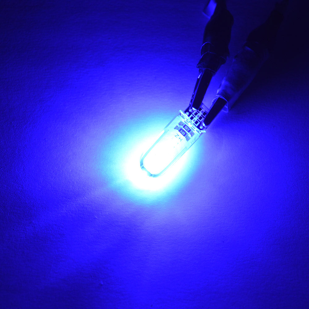 Set 2 x becuri auto T10, COB, 5W, Canbus, alb / albastru, 12LED