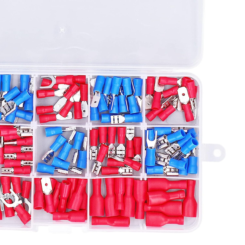 Trusa conectori electrici, 140 piese, rosu si albastru