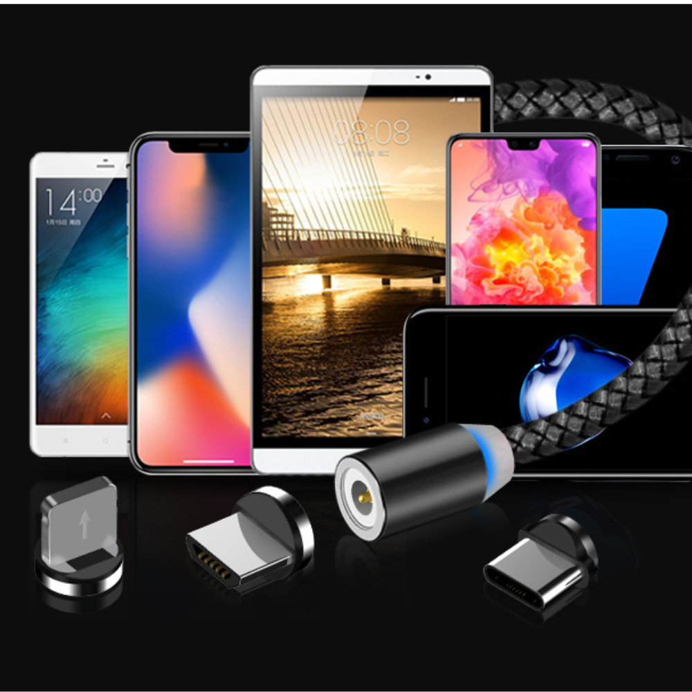 Cablu incarcare magnetic LED, Android, iOS, tip C, negru