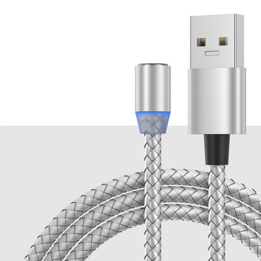 Cablu incarcare magnetic LED, Android, iOS, tip C, argintiu