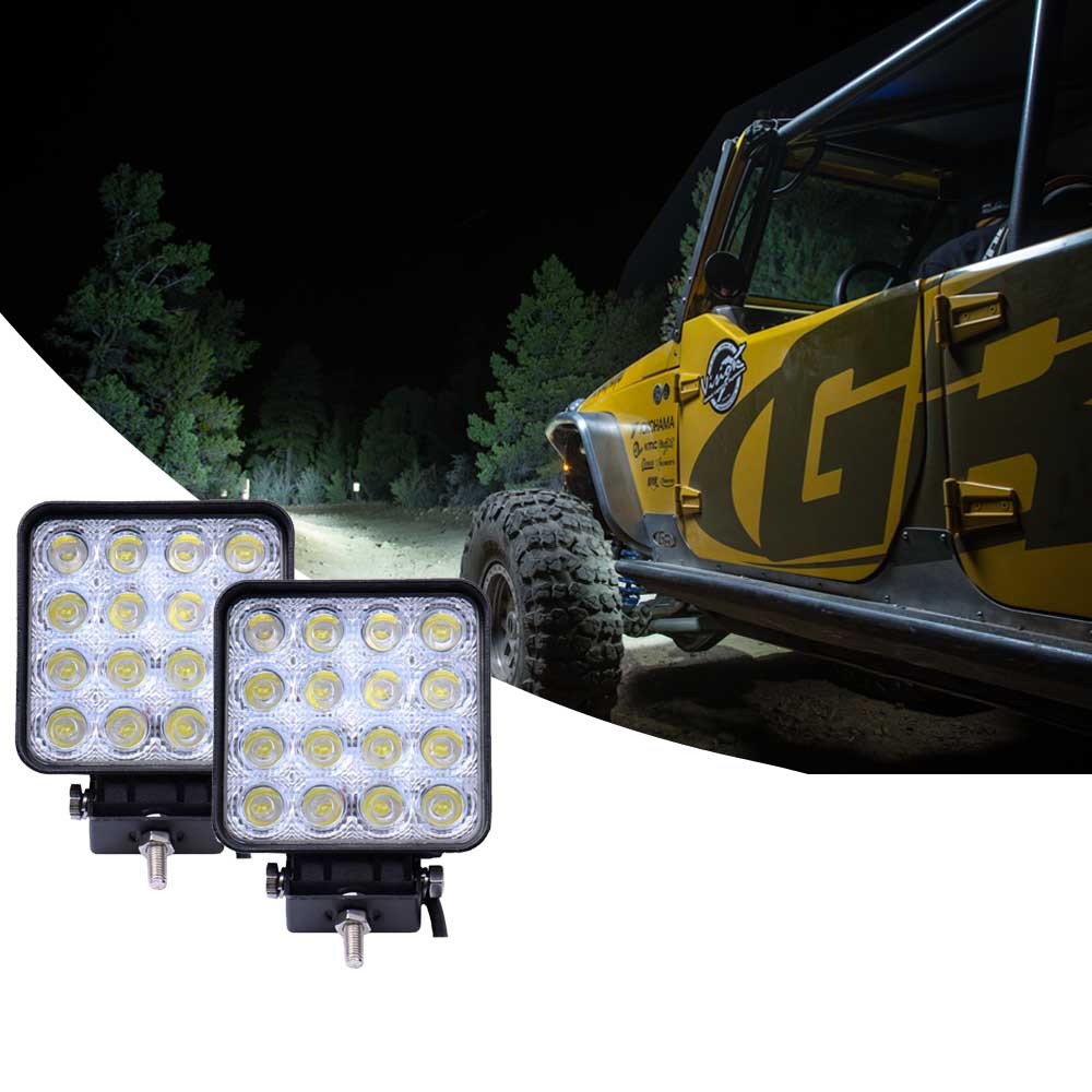 Set 2 x proiectoare LED patrate, 96W/set, IP67, 16LED, 10/30V