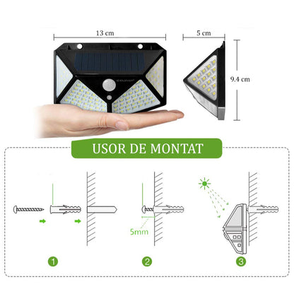 Lampa solara 100LED, senzor de miscare, 1200lm, ABS