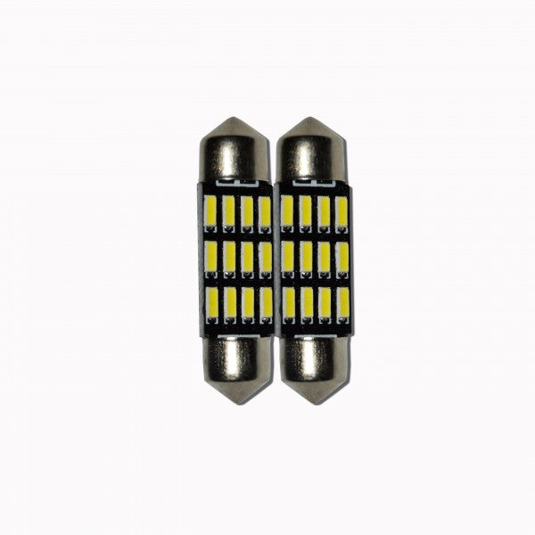 Set 2 x Bec LED 36mm, 12LED SMD, 12V, ALB, 4014
