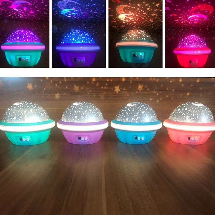 Proiector rotativ Luna si Stele, diverse culori, USB