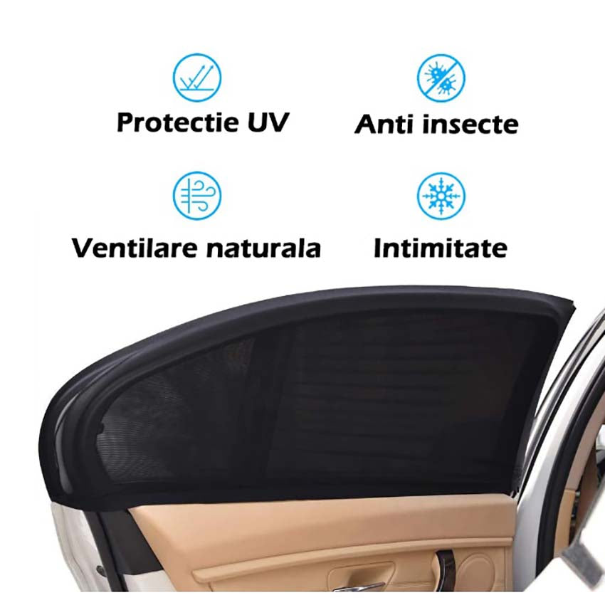 Set 2 x parasolar auto geamuri laterale, universal, negru