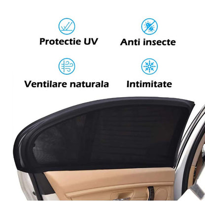 Set 2 x parasolar auto geamuri laterale, universal, negru