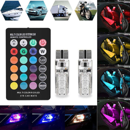 Set 2 x becuri auto colorate pozitie T10, telecomanda, 2W, 6LED
