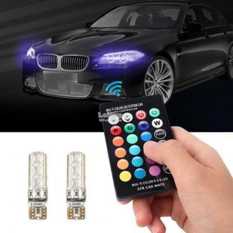 Set 2 x becuri auto colorate pozitie T10, telecomanda, 2W, 6LED