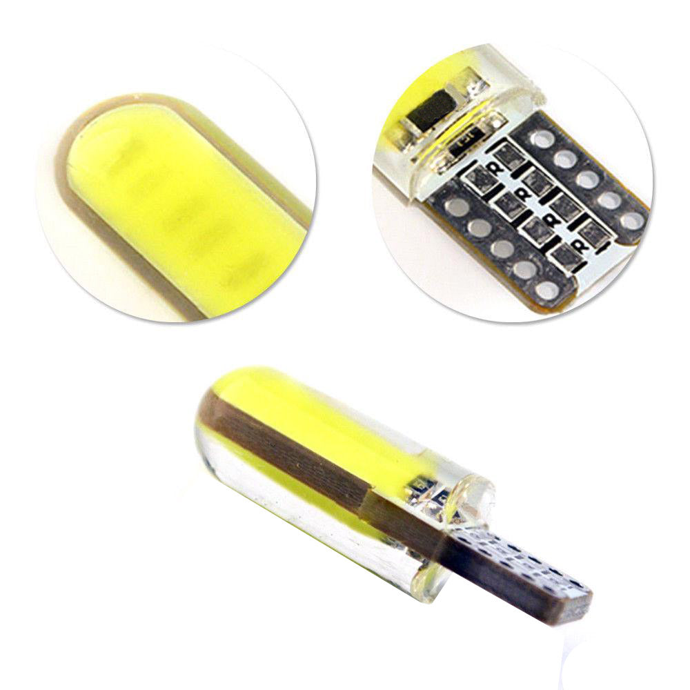 Set 2 x becuri auto T10, COB, 5W, Canbus, alb / albastru, 12LED