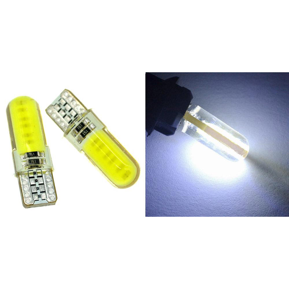 Set 2 x becuri auto T10, COB, 5W, Canbus, alb / albastru, 12LED