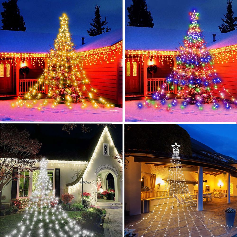 Instalatie solara tip turturi cu varf stea, 3,5 m, 350LED