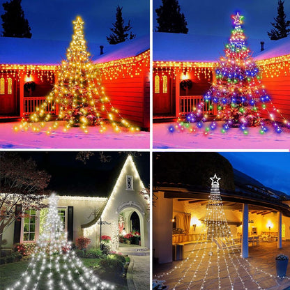 Instalatie solara tip turturi cu varf stea, 3,5 m, 350LED