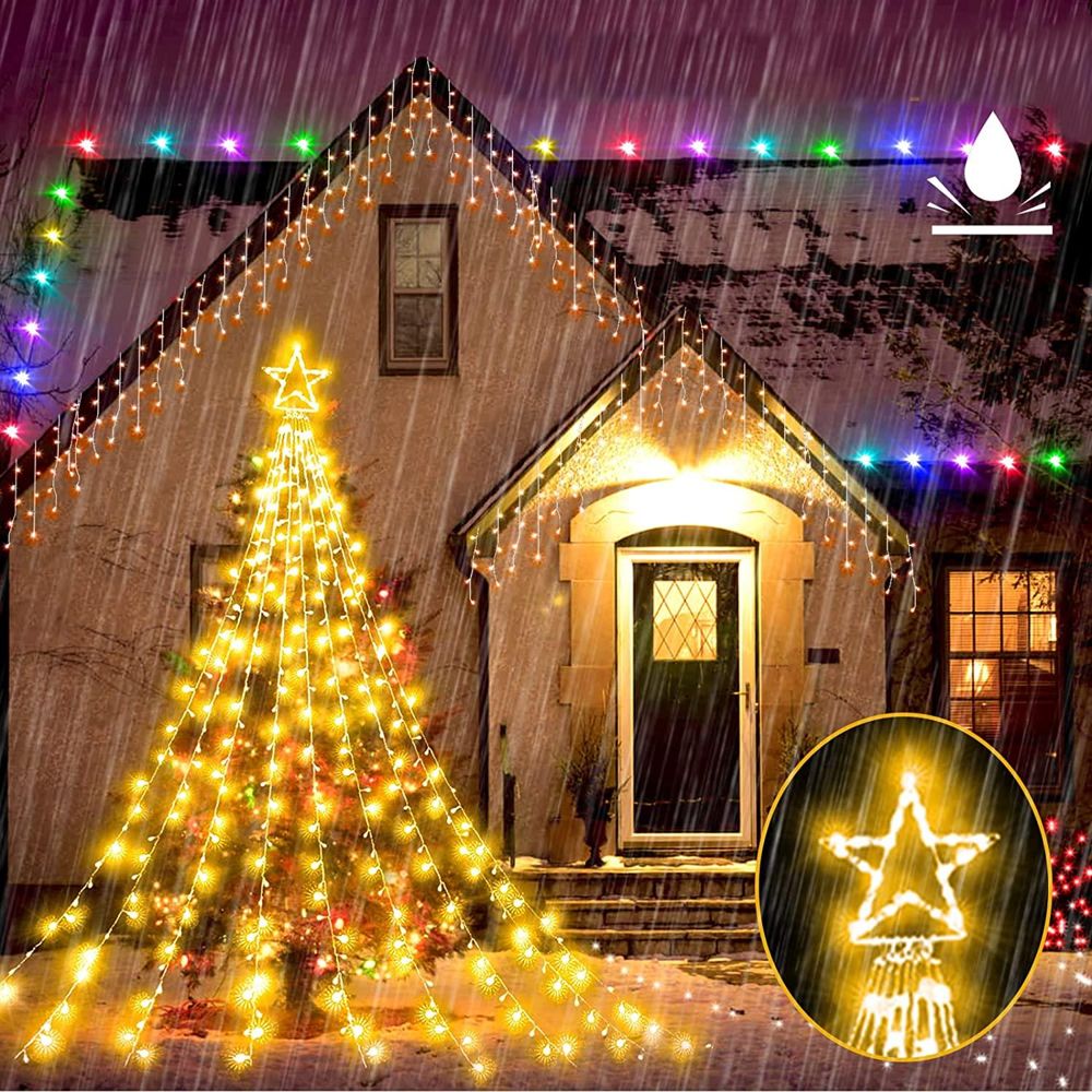 Instalatie solara tip turturi cu varf stea, 3,5 m, 350LED