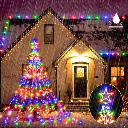 Instalatie solara tip turturi cu varf stea, 3,5 m, 350LED