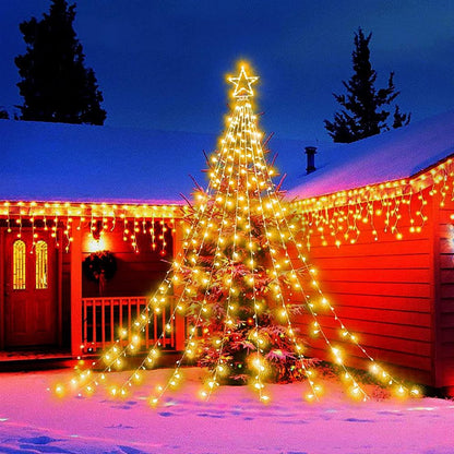 Instalatie solara tip turturi cu varf stea, 3,5 m, 350LED