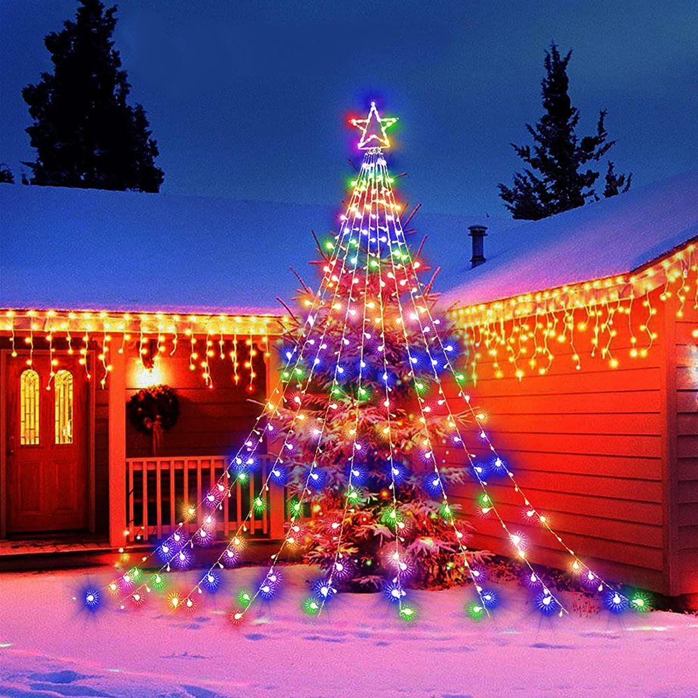 Instalatie solara tip turturi cu varf stea, 3,5 m, 350LED