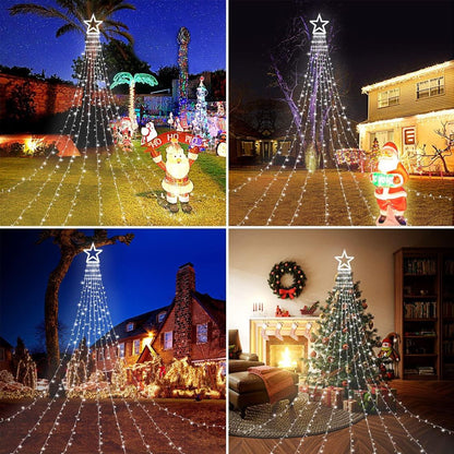 Instalatie solara tip turturi cu varf stea, 3,5 m, 350LED