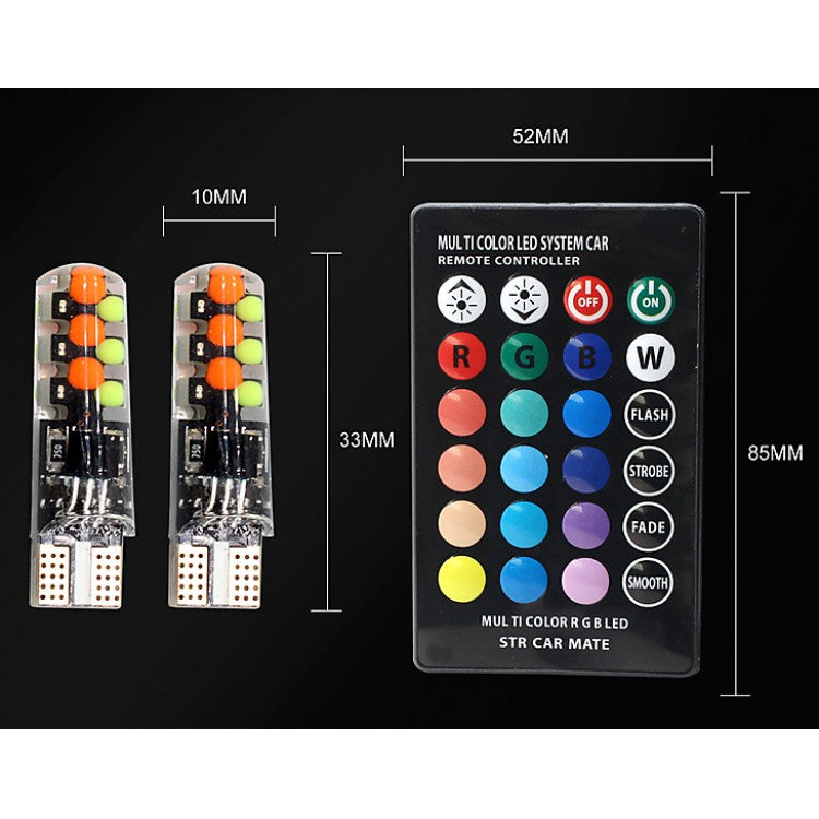 Set 2 x becuri auto colorate pozitie T10, telecomanda, 12V, 6LED