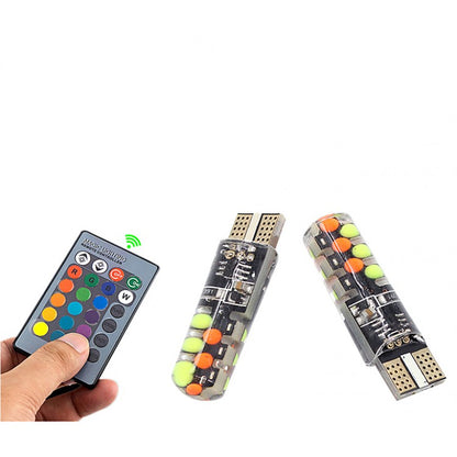 Set 2 x becuri auto colorate pozitie T10, telecomanda, 12V, 6LED