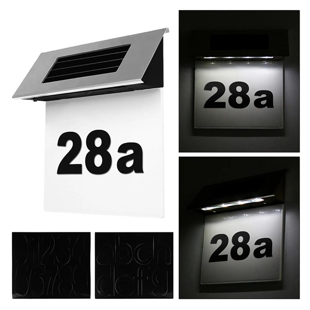 Numar de casa cu iluminare 4LED si incarcare solara, senzor