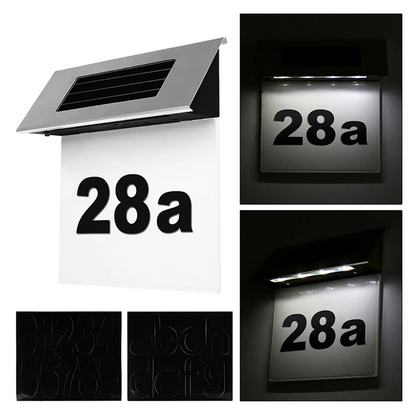 Numar de casa cu iluminare 4LED si incarcare solara, senzor
