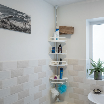 Organizator reglabil tip coltar pentru baie si dus, 4 rafturi