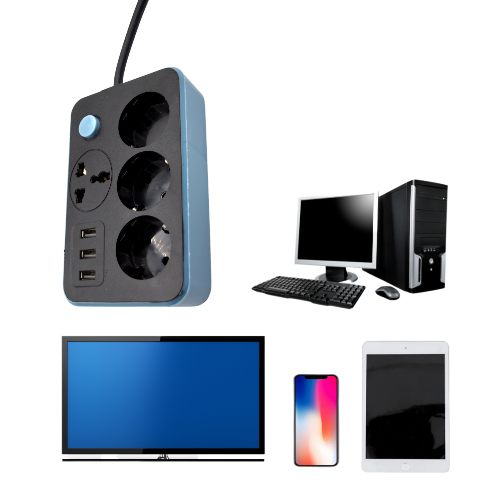 Prelungitor 3 metri E205, 4 prize si 3 USB