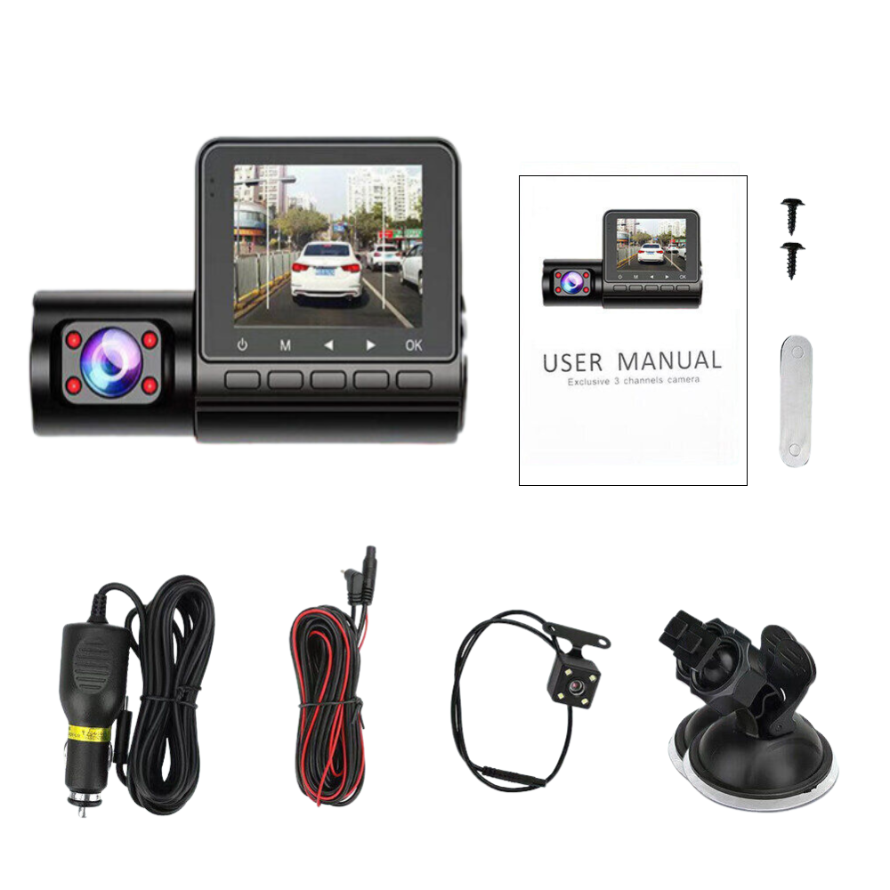 Camera auto tripla DVR, 1080P, ecran 2.4'', inregistrare automata