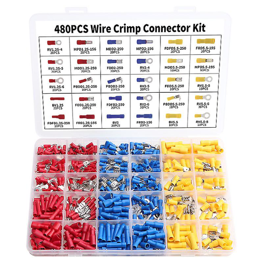 Trusa conectori electrici, 480 piese, 3 culori, cupru/PVC