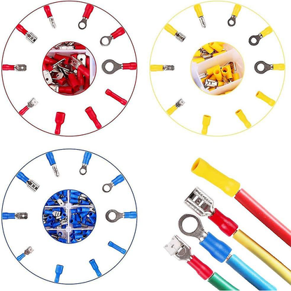 Trusa conectori electrici, 480 piese, 3 culori, cupru/PVC