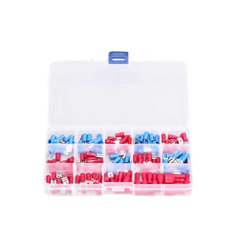 Trusa conectori electrici, 140 piese, rosu si albastru