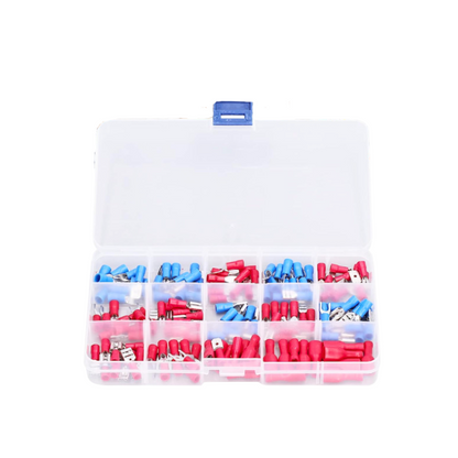 Trusa conectori electrici, 140 piese, rosu si albastru