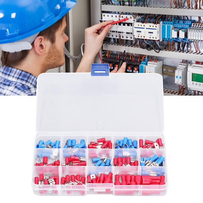 Trusa conectori electrici, 140 piese, rosu si albastru