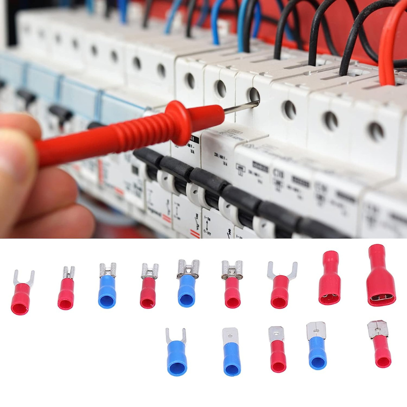 Trusa conectori electrici, 140 piese, rosu si albastru