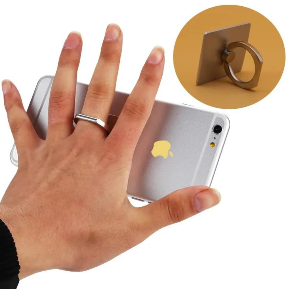 Suport tip inel pentru telefon, metalic, argintiu