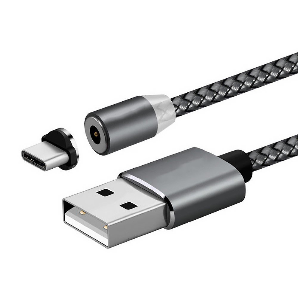 Cablu incarcare magnetic LED, Android, iOS, tip C, negru