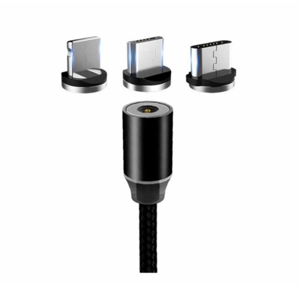 Cablu incarcare magnetic LED, Android, iOS, tip C, negru