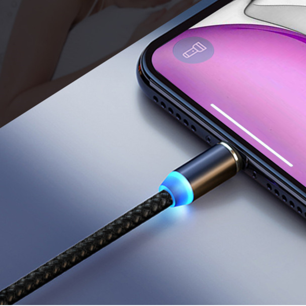 Cablu incarcare magnetic LED, Android, iOS, tip C, negru